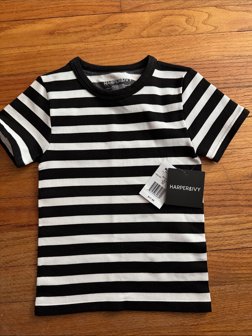 Harper & Ivy Junior Girl’s Black & White Striped Short Sleeve Tee NWT